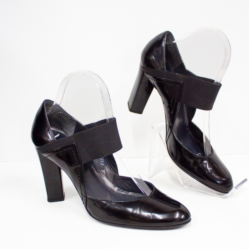 Stuart Weitzman Mary Jane Pumps Black Patent Leather Heels Size 8